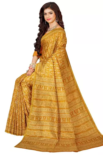 Mustard yellow printed saree