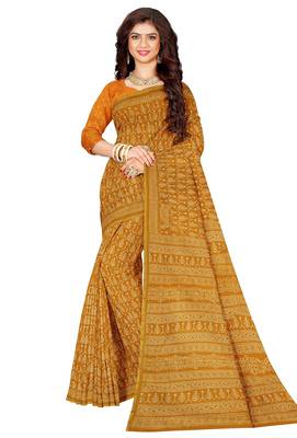 Mustard yellow printed saree 5
