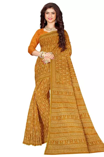 Mustard yellow printed saree