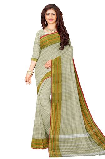 Off white checked traditional saree