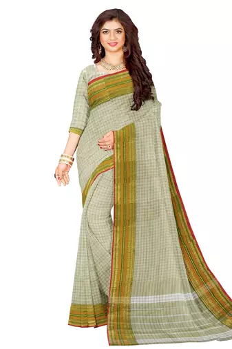 Off white checked traditional saree