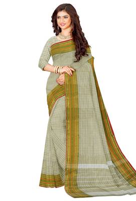 Off white checked traditional saree 2