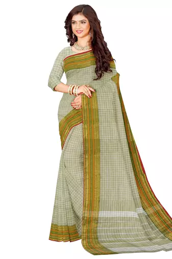 Off white checked traditional saree
