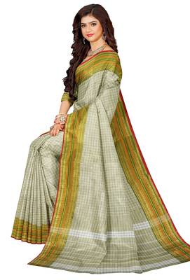 Off white checked traditional saree 3