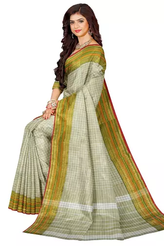 Off white checked traditional saree
