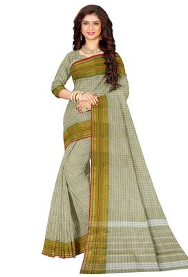 Off white checked traditional saree 5