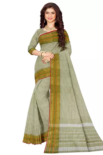Off white checked traditional saree