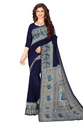 Navy blue folk art printed saree 2