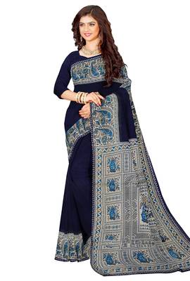 Navy blue folk art printed saree 3