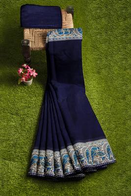 Navy blue folk art printed saree 4