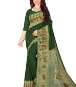 Dark green folk art printed saree