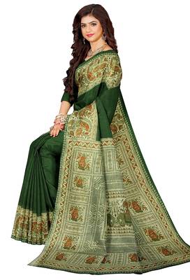 Dark green folk art printed saree 3