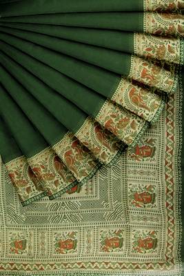 Dark green folk art printed saree 4