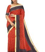 Rust red geometric print saree