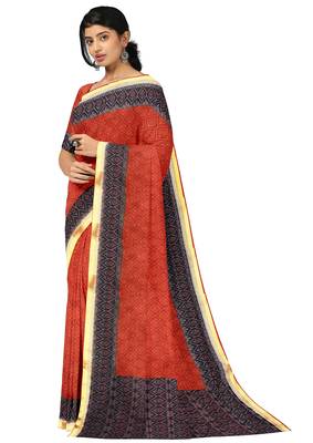 Rust red geometric print saree 2