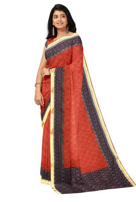 Rust red geometric print saree 3