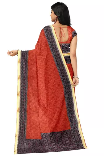 Rust red geometric print saree