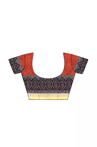 Rust red geometric print saree