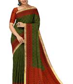 Olive green ethnic print saree