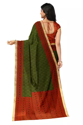 Olive green ethnic print saree
