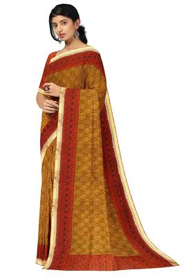 Mustard yellow printed saree 2