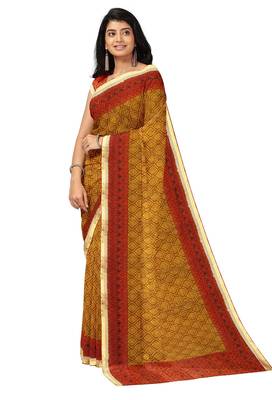 Mustard yellow printed saree 3