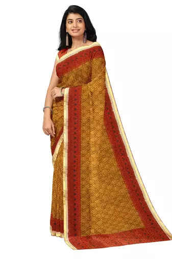 Mustard yellow printed saree