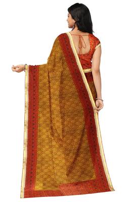 Mustard yellow printed saree 4