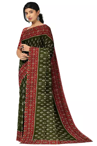 Olive green ikat style saree