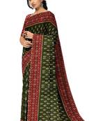 Olive green ikat style saree