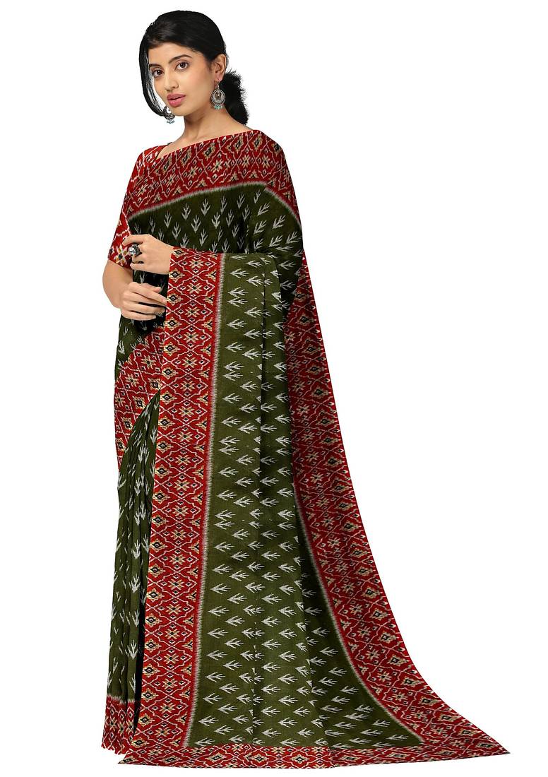 Olive green ikat style saree