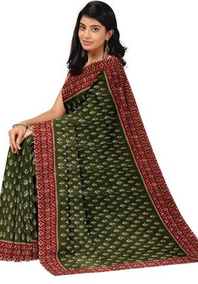 Olive green ikat style saree 2