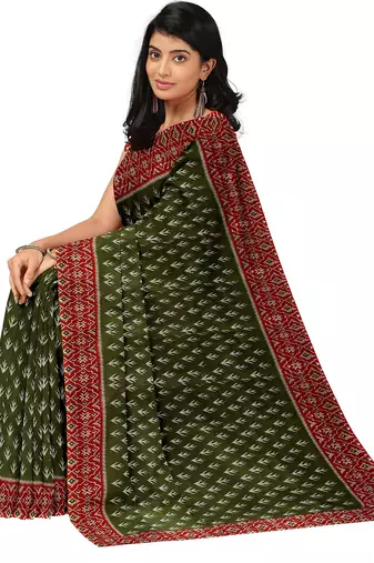 Olive green ikat style saree