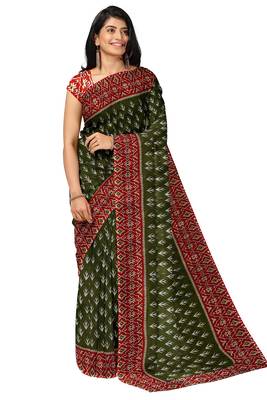 Olive green ikat style saree 3