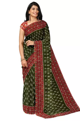 Olive green ikat style saree