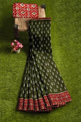 Olive green ikat style saree 4