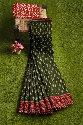 Olive green ikat style saree
