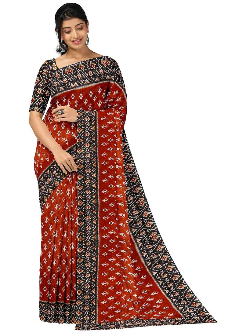 Red ikat print saree