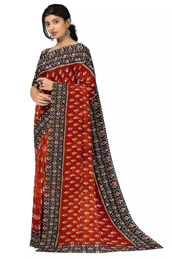 Red ikat print saree