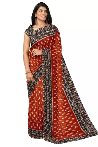 Red ikat print saree