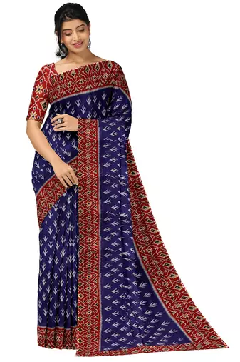 Royal blue ikat print saree
