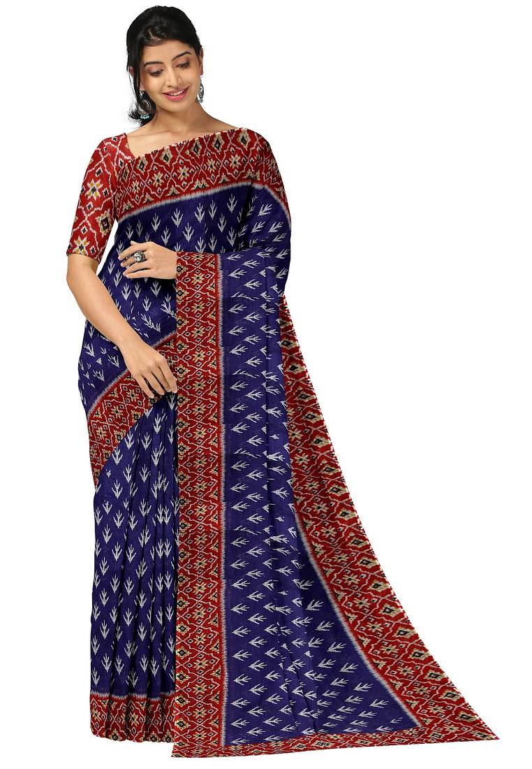 Royal blue ikat print saree
