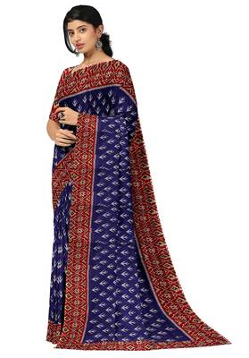Royal blue ikat print saree 2