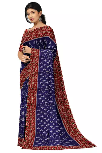 Royal blue ikat print saree