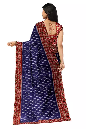 Royal blue ikat print saree