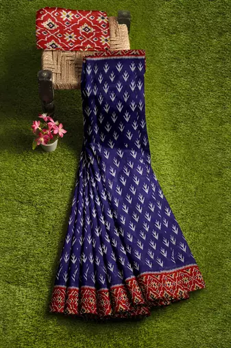 Royal blue ikat print saree