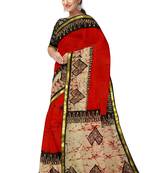 Red batik printed saree