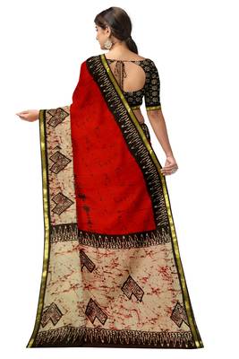 Red batik printed saree 4