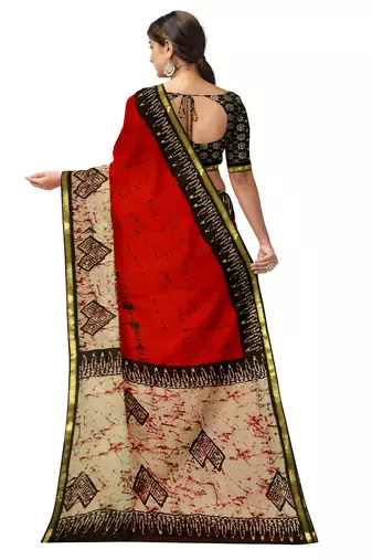 Red batik printed saree