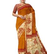 Mustard yellow batik printed saree